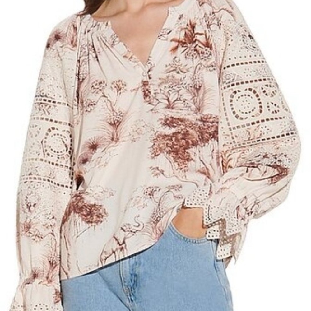 Sandro Cream and Brown Patterned Blouse